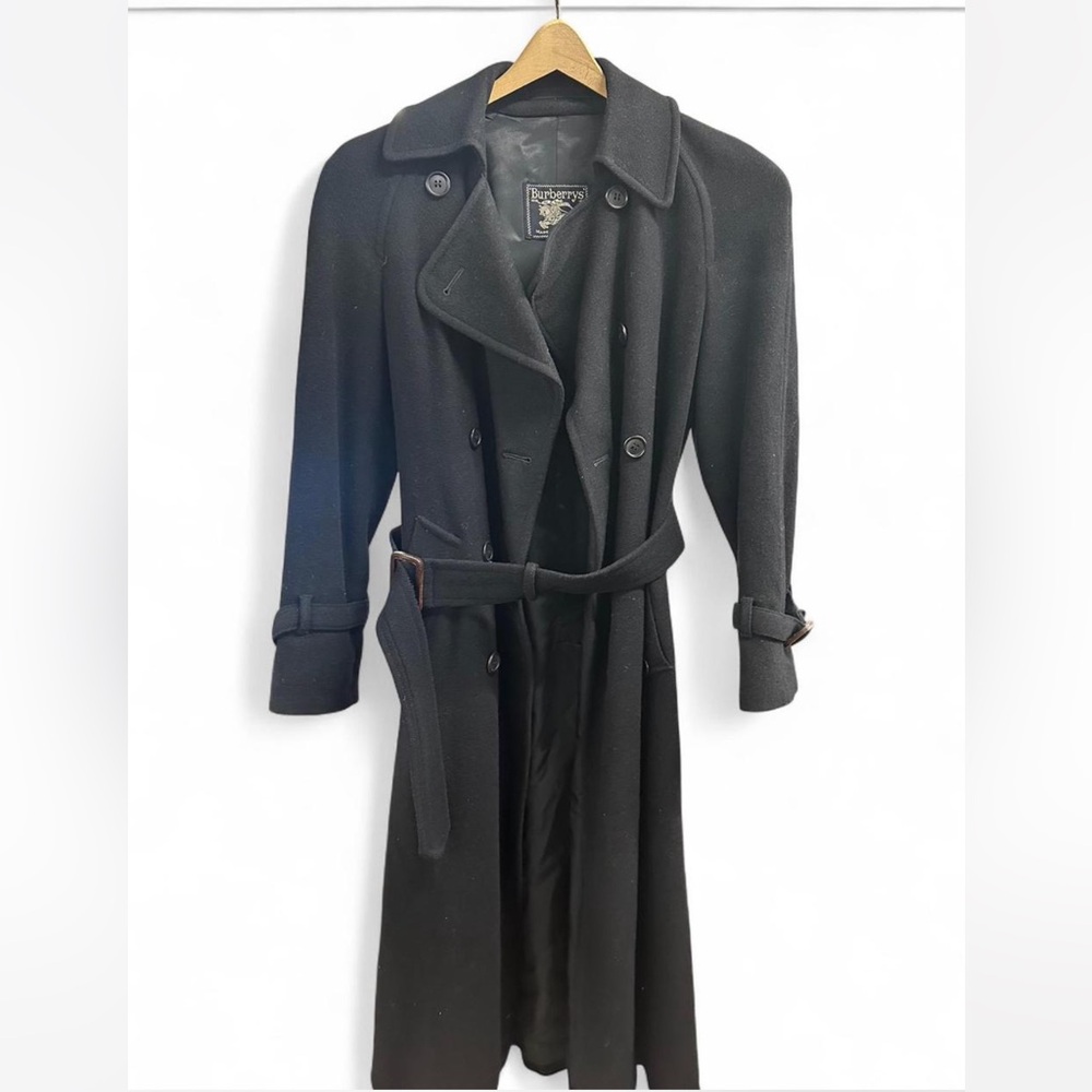 Black Burberry Camel Hair wool trench coat with belt